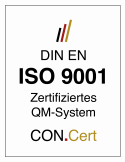 Logo: Zertifiziertes QM-System - ISO 9001 - 